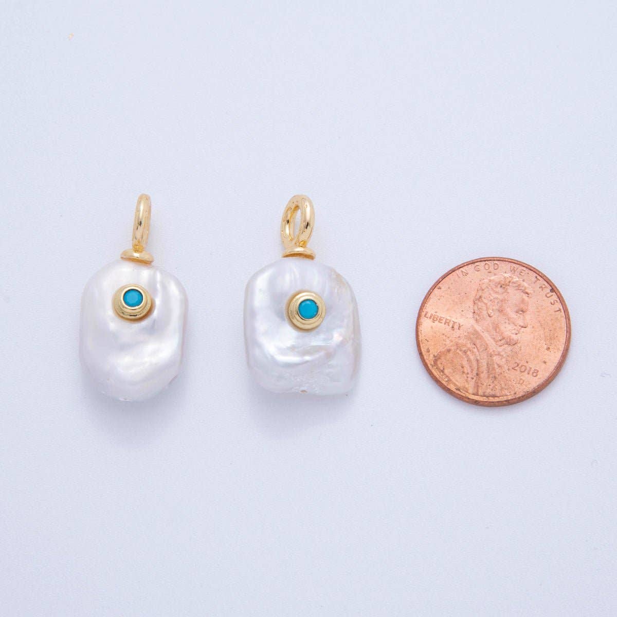 18K Gold Filled Turquoise Blue Pearl Charm