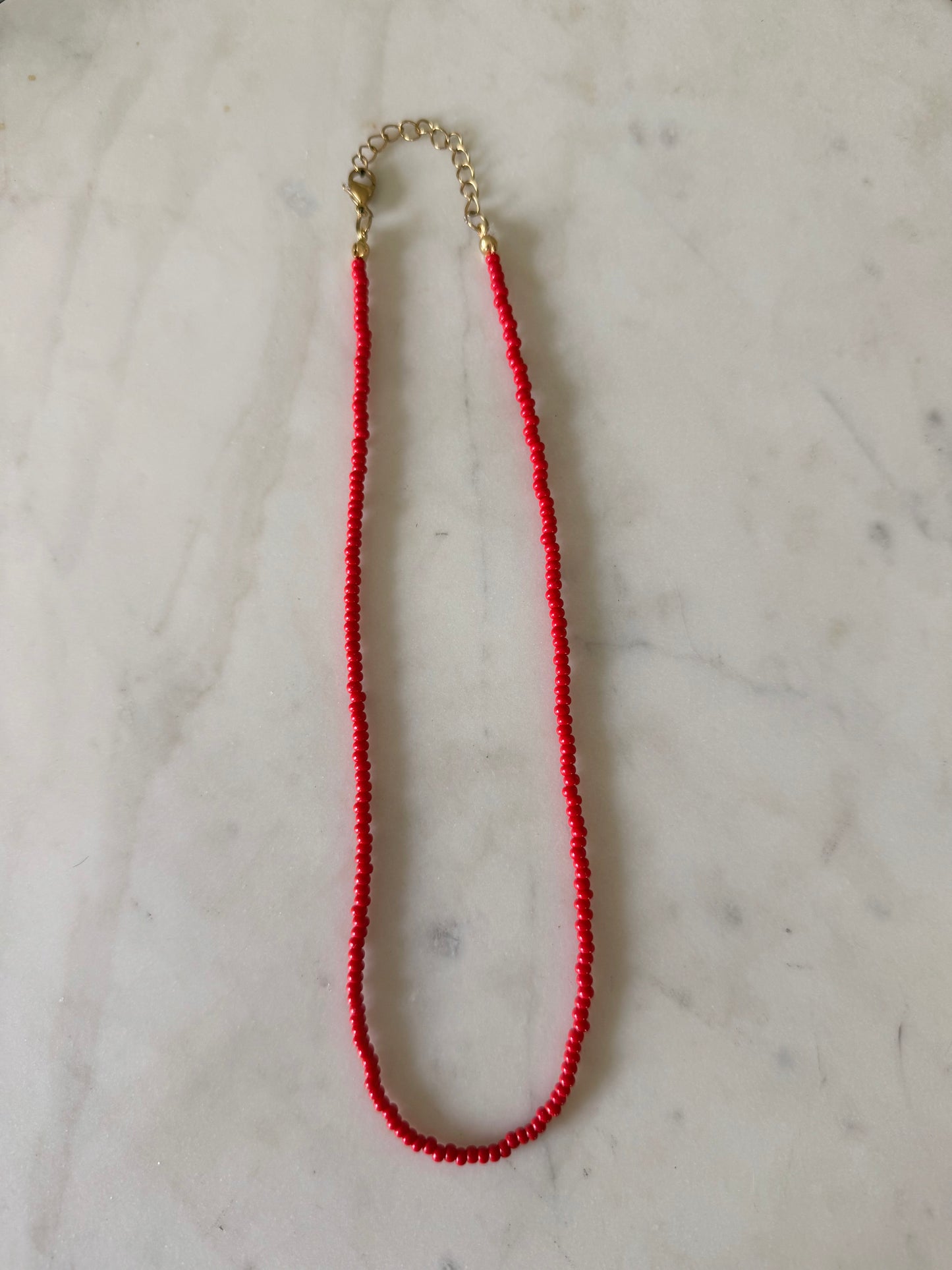 Simple Red Beaded Necklace