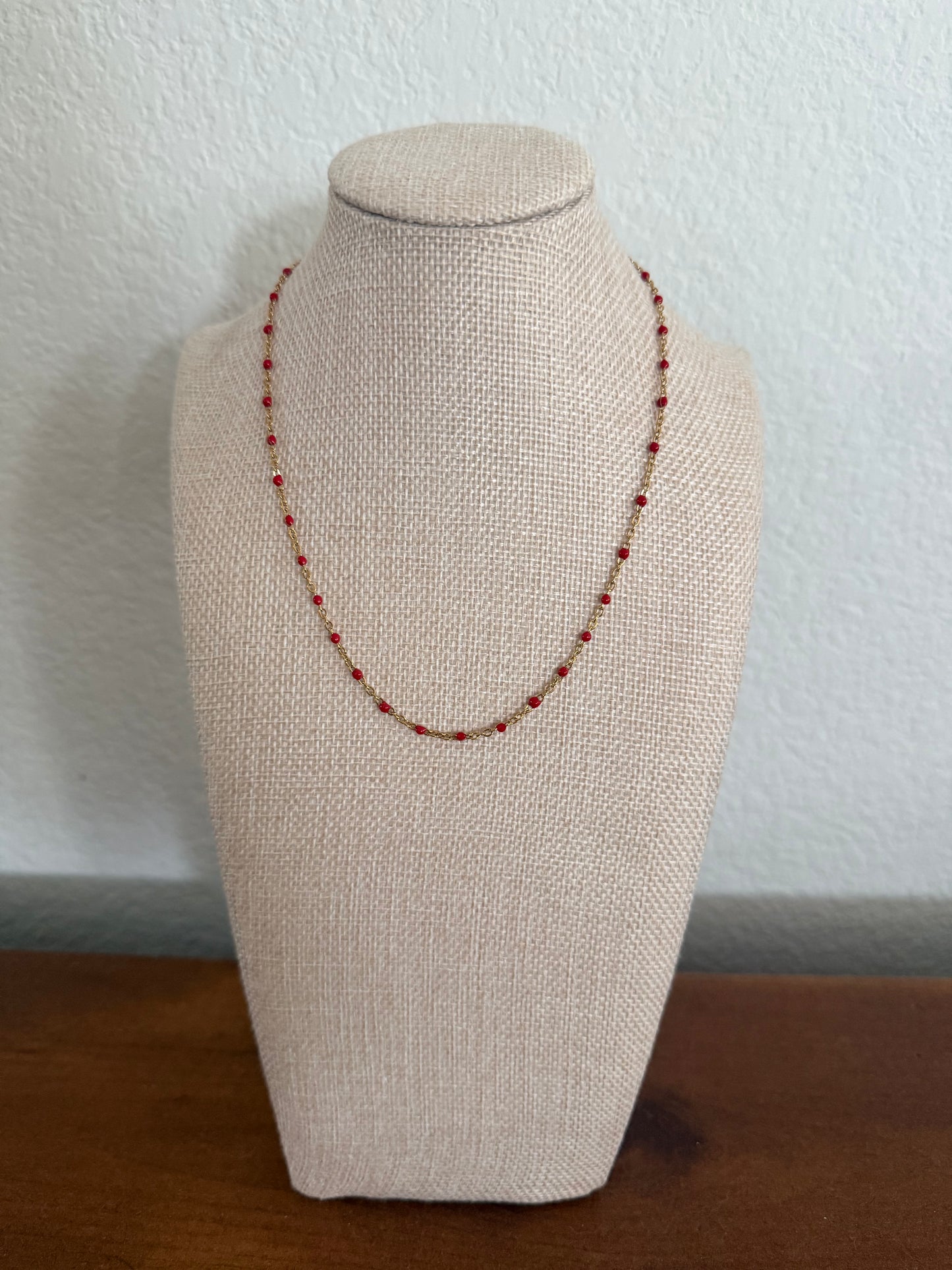 Red Beaded Chain Necklace
