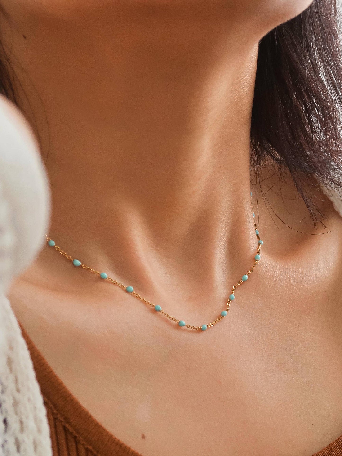 Turquoise Beaded Chain Necklace