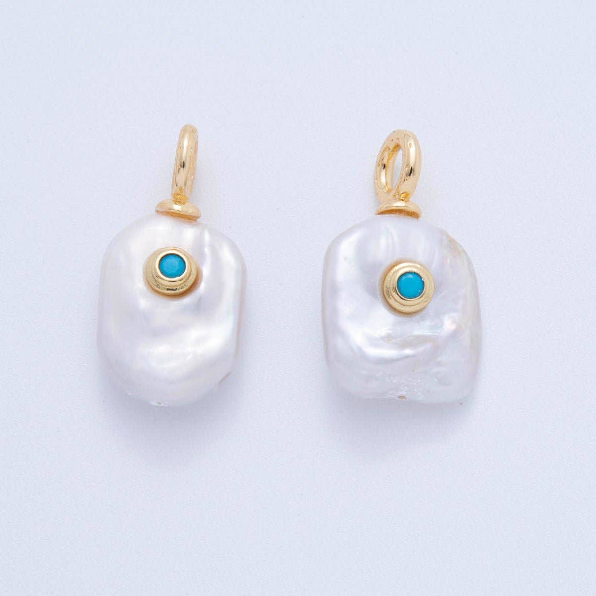18K Gold Filled Turquoise Blue Pearl Charm