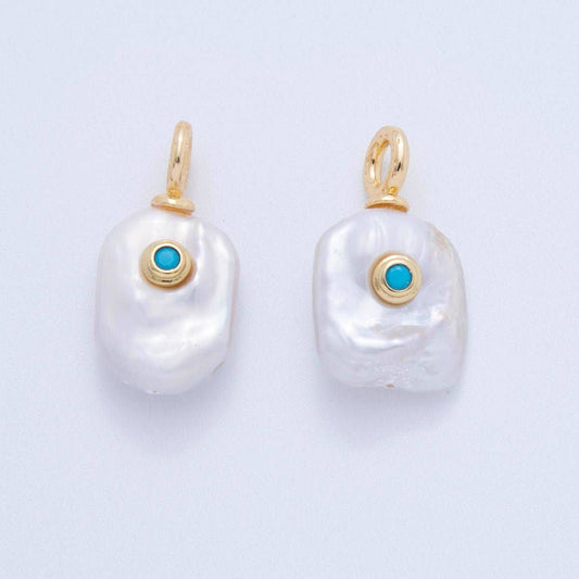 18K Gold Filled Turquoise Blue Pearl Charm