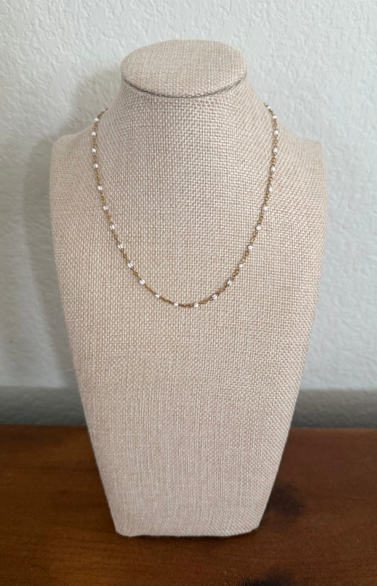 White Beaded Chain Necklace